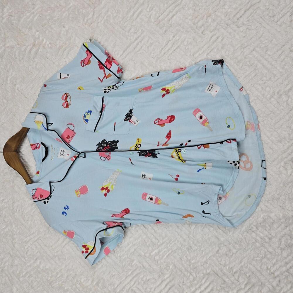 Kate Spade Women's Light Blue Printed Pajama Shirt - Picture 3 of 7